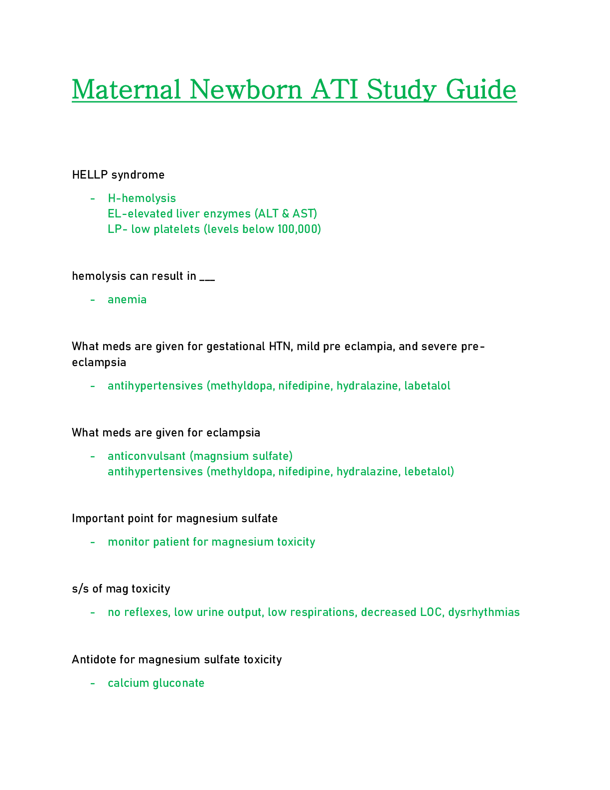 Preview of Maternal Newborn ATI Study Guide (Graded A)